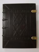 Front of finished book, tooled in blind in style of 16th century binding.