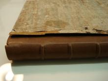 New leather spine showing the raised bands.